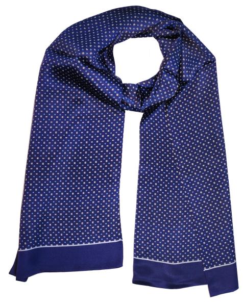 Man's Scarf Silk Satin 2-Layers Tunnel Navy Blue White